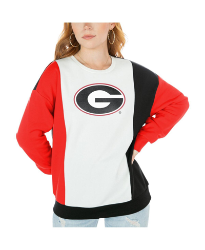 GAMEDAY COUTURE WOMEN'S GAMEDAY COUTURE WHITE, BLACK GEORGIA BULLDOGS VERTICAL COLOR-BLOCK PULLOVER SWEATSHIRT