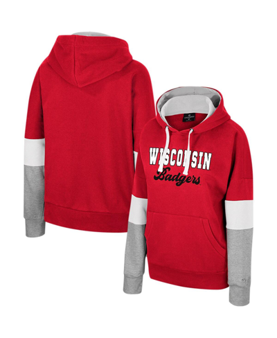 Colosseum Women's  Red Wisconsin Badgers Oversized Colorblock Pullover Hoodie