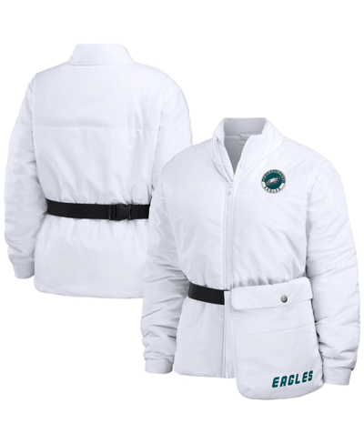 WEAR BY ERIN ANDREWS WOMEN'S WEAR BY ERIN ANDREWS WHITE PHILADELPHIA EAGLES PACKAWAY FULL-ZIP PUFFER JACKET