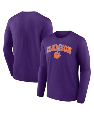 Fanatics Men's  Purple Clemson Tigers Distressed Arch Over Logo Long Sleeve T-shirt