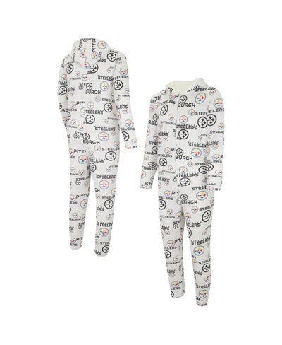 CONCEPTS SPORT MEN'S CONCEPTS SPORT WHITE PITTSBURGH STEELERS ALLOVER PRINT DOCKET UNION FULL-ZIP HOODED PAJAMA SUI