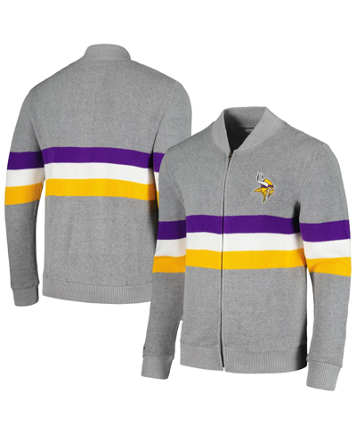 Mitchell & Ness Men's  Gray Minnesota Vikings Striped Full-zip Cardigan Sweater