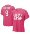 Majestic Women's  Threads Joe Burrow Pink Distressed Cincinnati Bengals Name And Number T-shirt In Pink