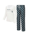 Concepts Sport White/green Michigan State Spartans Long Sleeve V-neck T-shirt & Gauge Pants Sleep S In White,green