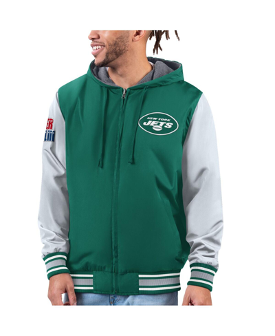 G-III SPORTS BY CARL BANKS MEN'S G-III SPORTS BY CARL BANKS GREEN, GRAY NEW YORK JETS COMMEMORATIVE REVERSIBLE FULL-ZIP JACKET