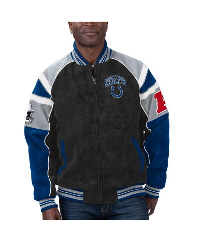 G-III SPORTS BY CARL BANKS MEN'S G-III SPORTS BY CARL BANKS BLACK INDIANAPOLIS COLTS FAUX SUEDE RAGLAN FULL-ZIP VARSITY JACKET