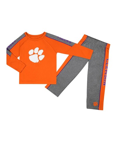 Colosseum Babies' Toddler Boys And Girls  Orange, Heather Gray Clemson Tigers Logo Raglan Long Sleeve T-shirt In Orange,heather Gray
