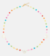 ROXANNE FIRST DISCO 9KT GOLD NECKLACE WITH MOTHER OF PEARL AND AGATES