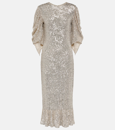 Roberta Einer Drama Sequined Midi Dress In Silver