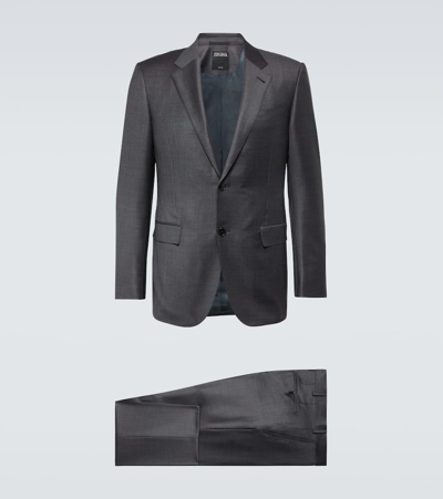 Zegna Z  Single-breasted Pressed Crease Tailored Suit In Dark Gray Check