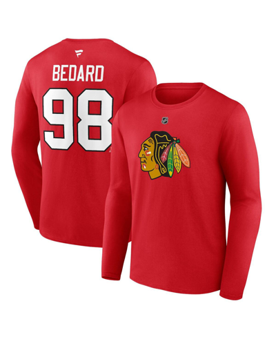 Fanatics Men's  Connor Bedard Red Chicago Blackhawks Authentic Stack Name And Number Long Sleeve T-sh