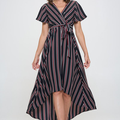 West K Woven Georgia Faux Wrap Dress With High-low Hem And Tie Waist In Black