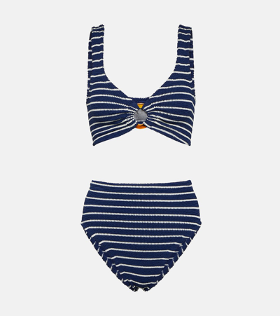 Hunza G Nadine Striped Seersucker Bikini In Navy White