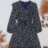 Anna-kaci Ruffle Shoulder Long Sleeve Midi Dress In Blue