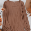 Anna-kaci Square Neck Pleated Shoulder Blouse In Brown