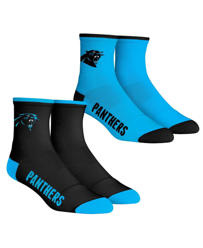 Rock 'em Men's  Socks Carolina Panthers Core Team 2-pack Quarter Length Sock Set In Black,blue