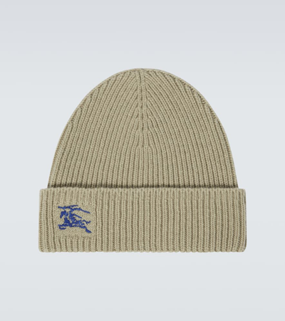 Burberry Ekd Ribbed-knit Cashmere Beanie In Beige