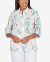 ALFRED DUNNER WOMEN'S CLASSIC PASTELS PAINTED BIRDS BUTTON DOWN TOP