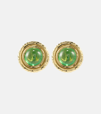 Octavia Elizabeth Palm 18kt Gold Earrings With Aquamarines In Green