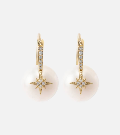 Sydney Evan Starburst 14kt Gold Earrings With Diamonds And Pearls