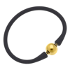 CANVAS STYLE BALI 24K GOLD PLATED BALL BEAD SILICONE BRACELET IN BLACK