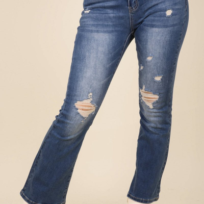 Anna-kaci High Waist Distressed Flared Jeans In Blue