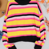 Anna-kaci Round Neck Retro Striped Sweater In Black