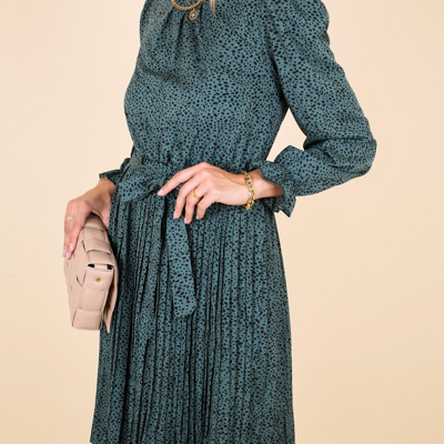 Anna-kaci Animal Print Long Sleeve Dress In Green