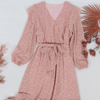 Anna-kaci Ruffle Shoulder Long Sleeve Midi Dress In Pink