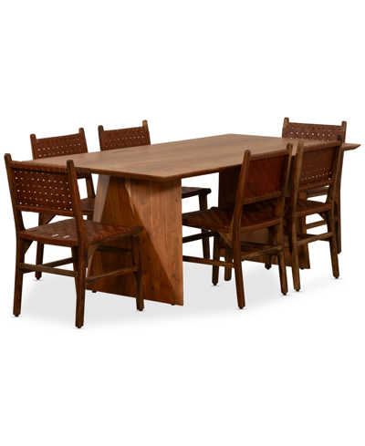 Macy's Emmilyn 7-pc. Dining Set (dining Table & 6 Dining Chairs) In Brown