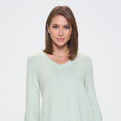 West K Nora Ultrasoft V-neck Tunic With Long Sleeves And Front Seam Detail In Green