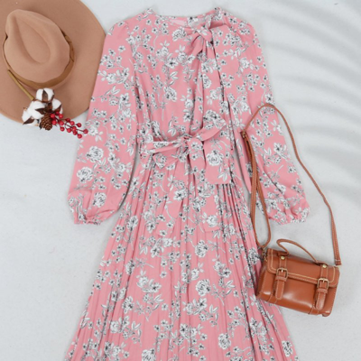 Anna-kaci Bow Detail Floral Print Dress In Pink