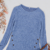 Anna-kaci Curved Hem Side Button Sweater In Blue