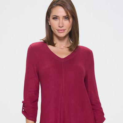 West K Nora Ultrasoft V-neck Tunic With Long Sleeves And Front Seam Detail In Red