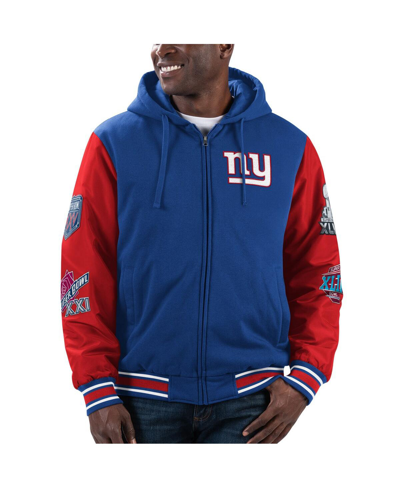 G-III SPORTS BY CARL BANKS MEN'S G-III SPORTS BY CARL BANKS ROYAL, RED NEW YORK GIANTS PLAYER OPTION FULL-ZIP HOODIE JACKET