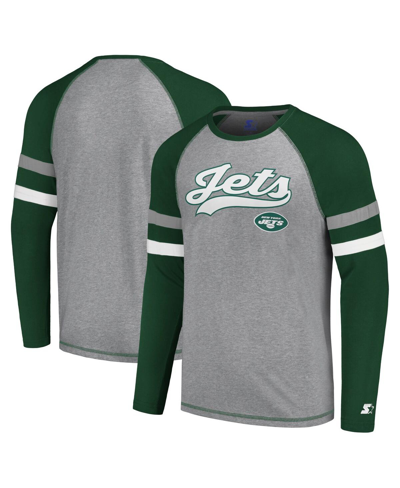 Starter Men's  Gray, Green New York Jets Kickoff Raglan Long Sleeve T-shirt In Gray,green
