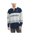 TOMMY HILFIGER MEN'S TOMMY HILFIGER HEATHER GRAY, NAVY DALLAS COWBOYS CONNOR OVERSIZED RUGBY LONG SLEEVE POLO SHIRT