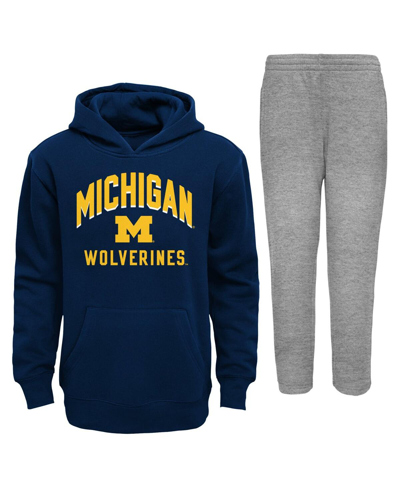 Outerstuff Babies' Toddler Boys And Girls Navy, Gray Michigan Wolverines Play-by-play Pullover Fleece Hoodie And Pants In Navy,gray