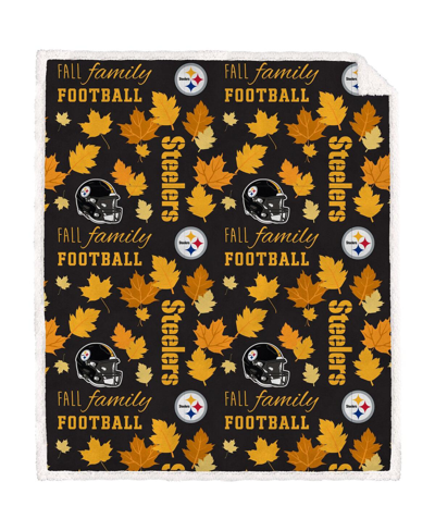 Pegasus Home Fashions Pittsburgh Steelers 60" X 70" Fall, Family And Football Flannel Fleece Sherpa Blanket In Yellow,black