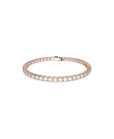 Swarovski Crystal Round Cut Matrix Tennis Bracelet In Rose Gold