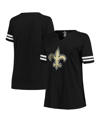 Fanatics Branded Black New Orleans Saints Plus Size Logo Notch Neck Raglan Sleeve T-shirt In Black