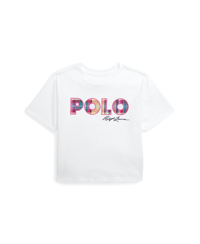 Polo Ralph Lauren Kids' Toddler And Little Girls Madras-logo Cotton Jersey Boxy T-shirt In White