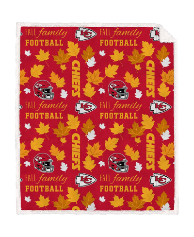 Pegasus Home Fashions Kansas City Chiefs 60" X 70" Fall, Family And Football Flannel Fleece Sherpa Blanket In Red