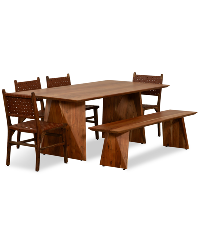Macy's Emmilyn 6-pc. Dining Set (dining Table, 4 Dining Chairs & 1 Bench) In Brown
