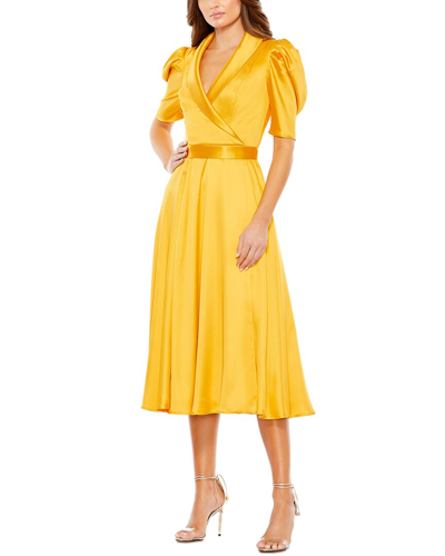 Mac Duggal Women's Ieena Quarter Length Puff Sleeve A Line Dress In Gold