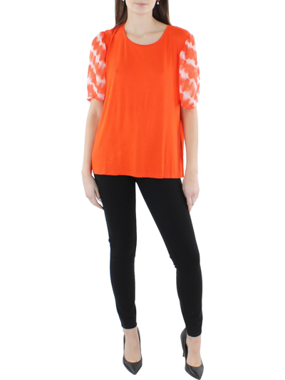 Dkny Womens Puff Sleeve Jersey Pullover Top In Orange