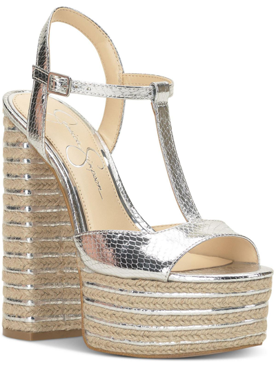 Jessica Simpson Ameeka Womens Faux Leather Snake Print Platform Sandals In Silver