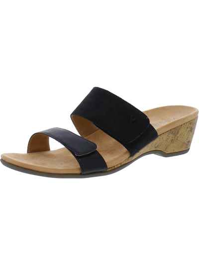 Vionic Bayu Womens Leather Slip On Wedge Sandals In Black