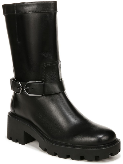 Franco Sarto Elle Womens Leather Block Heel Motorcycle Boots In Black