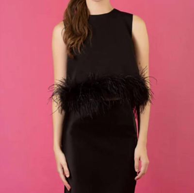 Jessie Liu Sleeveless Cotton Top With Feathers In Black